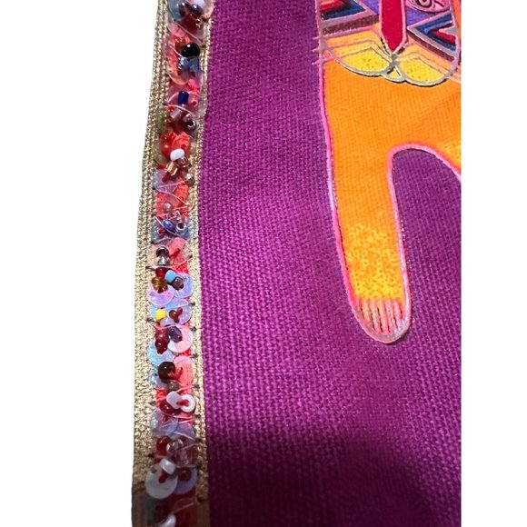 Laurel Burch Cat Geometric Large Shoulder Tote Bag Beaded Inner Pockets EUC - Picture 11 of 13